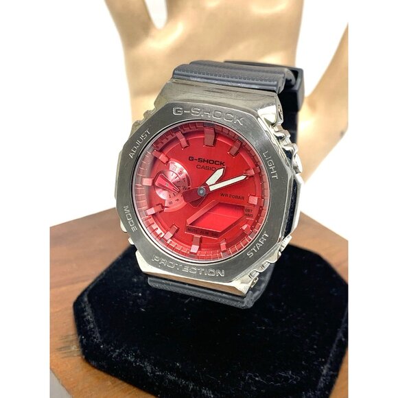 Casio G-Shock Men's Watch GM2100B Quartz Red Dial Black 44mm Analog Digital 5611 - Picture 1 of 14